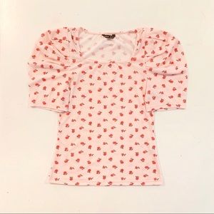 •pink ditsy floral puff sleeve blouse•